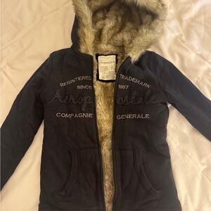 Aeropostale Black Jacket with Tan Faux Fur Lining